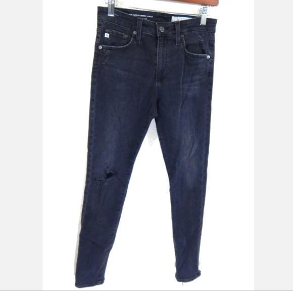 AG Adriano Goldschmied Farrah Ankle Skinny Jeans Black Distressed - Picture 1 of 5